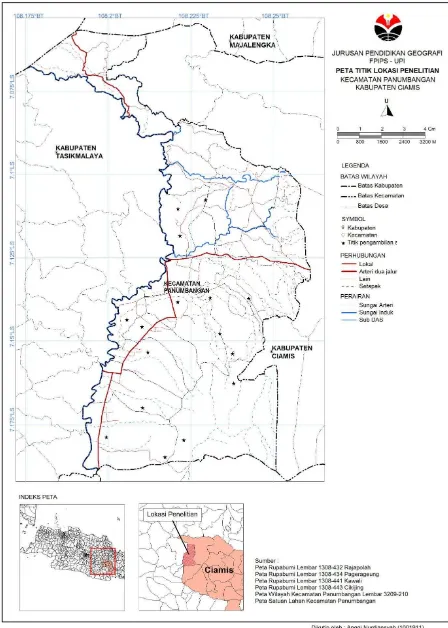 Gambar 3.3 Peta titik lokasi penelitian di Kecamatan Panumbangan 
