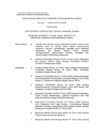 PERATURAN DIREKTUR JENDERAL PERHUBUNGAN UDARA. Nomor : SKEP/24/II/2006 ...