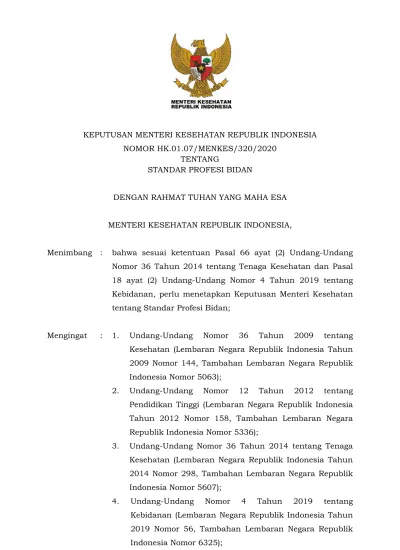 KEPUTUSAN MENTERI KESEHATAN REPUBLIK INDONESIA NOMOR HK.01.07/MENKES ...