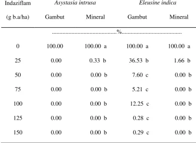 Tabel 4. Pengaruh indaziflam  terhadap persentase bobot segar (% kontrol)          