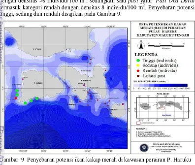 Tabel 9 Nama pasi, luas, densitas, standing stock (SS), MSY dan JTB dari ikan  kakap merah di kawasan perairan P