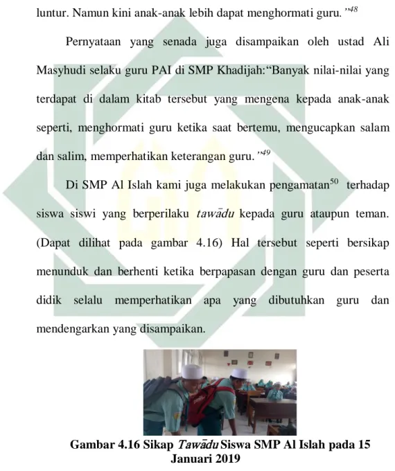 Gambar 4.16 Sikap  Tawa&gt;du Siswa SMP Al Islah pada 15  Januari 2019 