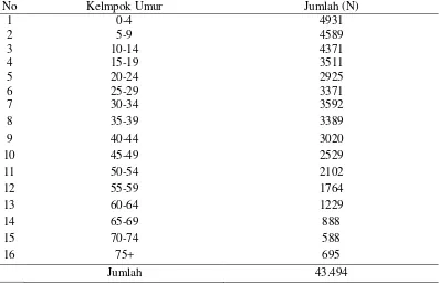 Tabel 4.1.  Distribusi Penduduk Berdasarkan Umur di Kecamatan Berastagi      Tahun 2013  