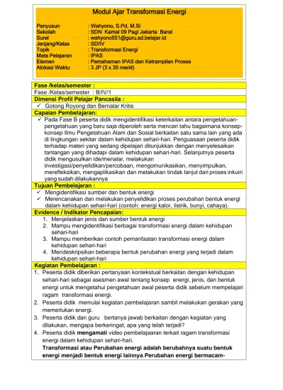 Modul Ajar Transformasi Energi