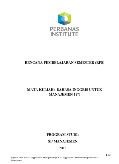 RENCANA PEMBELAJARAN SEMESTER (RPS)