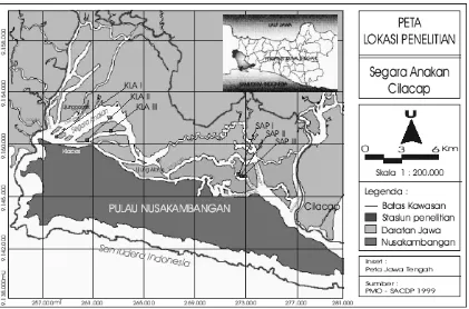 Figure 1.  Study sites in Segara Anakan Cilacap. 