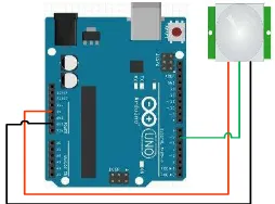 Gambar 14. Koneksi pin arduino  uno dengan sensor PIR 