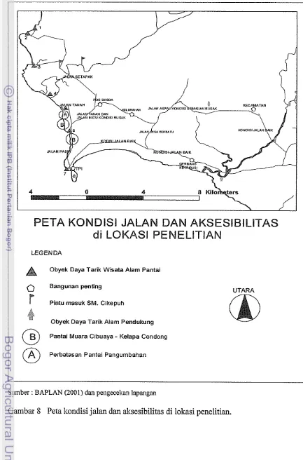 Gambar 8 Peta kondisi jalan dan aksesibilitas di lokasi penelitian. 