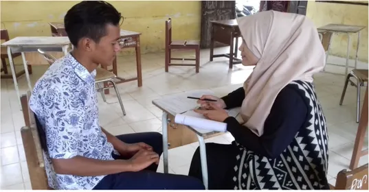Gambar 3 . Wawancara dengan siswa SMP Negeri 1 Darussalam Aceh Besar