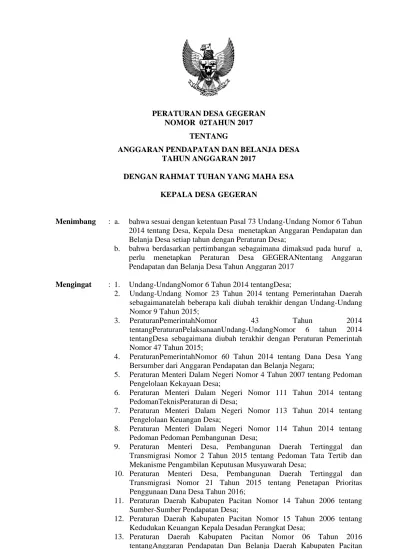 PERATURAN DESA GEGERAN NOMOR 02TAHUN 2017 TENTANG ANGGARAN PENDAPATAN ...