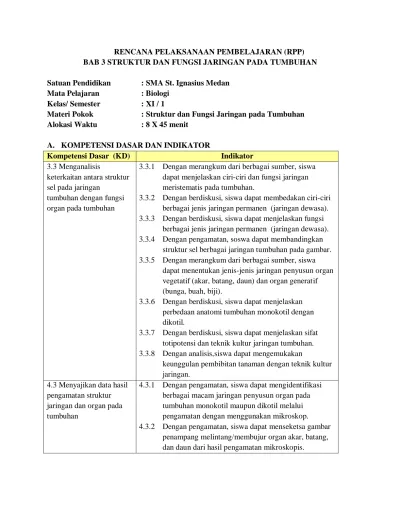 RENCANA PELAKSANAAN PEMBELAJARAN (RPP) BAB 3 STRUKTUR DAN FUNGSI ...
