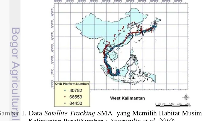 Gambar 1. Data Satellite Tracking SMA  yang Memilih Habitat Musim Dingin di 