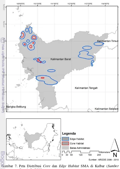 Gambar 7. Peta Distribusi Core dan Edge Habitat SMA di Kalbar (Sumber : 