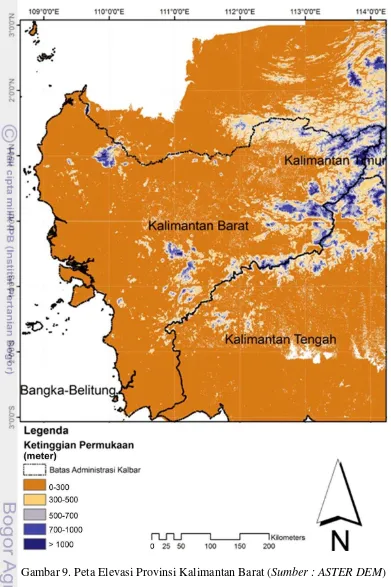Gambar 9. Peta Elevasi Provinsi Kalimantan Barat (Sumber : ASTER DEM) 