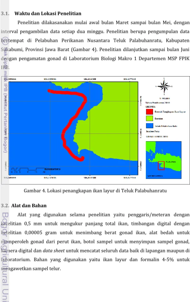 Gambar 4. Lokasi penangkapan ikan layur di Teluk Palabuhanratu 