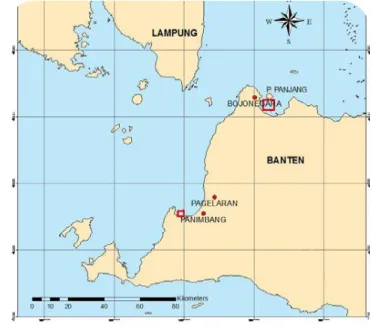 Gambar 18.  Lokasi penelitian  di perairan pesisir Provinsi Banten   Bahan dan Alat 
