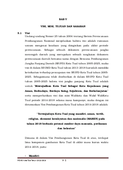 Bab V Visi Dan Misi Tujuan Dan Sasaran 6723