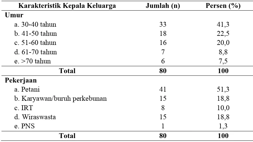 Tabel 4.1. Karakteristik Responden Menurut Umur, Pekerjaan Dan Pendidikan di Desa Pelita Sagoup   