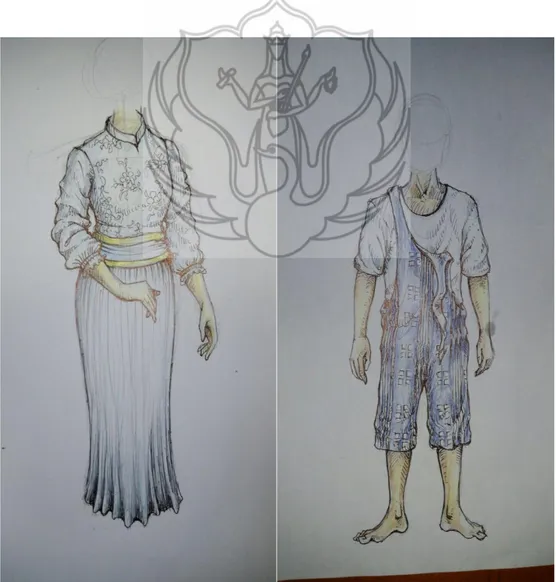 Gambar 6.  Desain kostum Perempuan dan Dalka (Sket. Sally, 2016) 