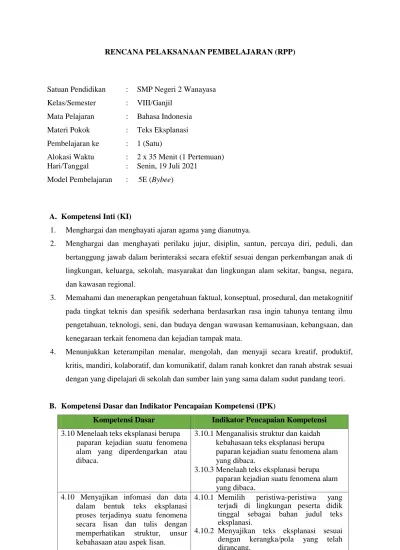 B. Kompetensi Dasar Dan Indikator Pencapaian Kompetensi (IPK)