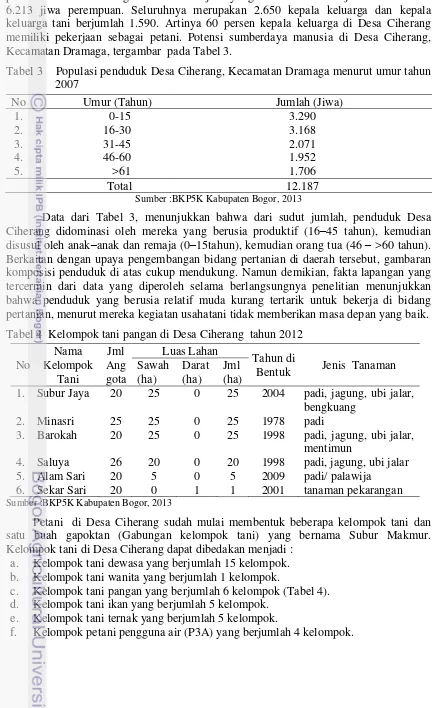 Tabel 3    Populasi penduduk Desa Ciherang, Kecamatan Dramaga menurut umur tahun 