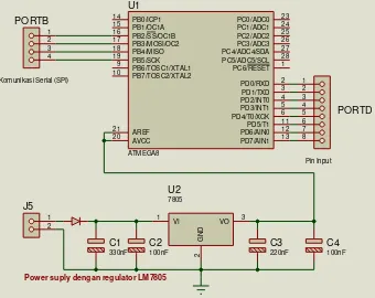 Gambar 3.3  Rangkaian mikrokontroler ATmega8 mode Master 