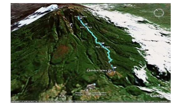 Gambar 1 Peta Gunung Lawu, Jalur Cemoro Sewu (sumber: Googleearth.com 26 