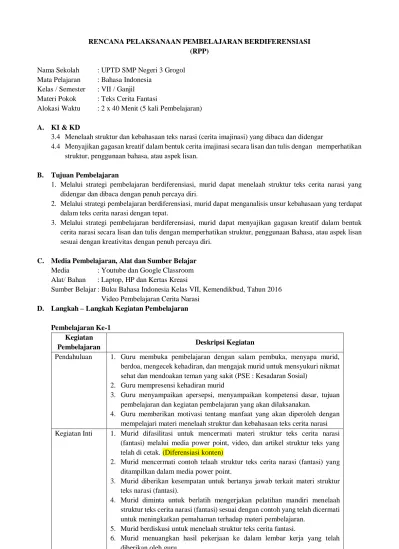 Rencana Pelaksanaan Pembelajaran Berdiferensiasi Rpp 8799