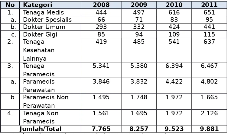 Tabel 2.37Jumlah Tenaga Kesehatan Menurut Kategori Tahun 2012