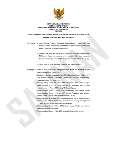 Peraturan Mahkamahagung Republik Indonesia Nomor 03 Tahun 2005 Tentang ...