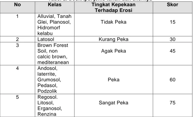 Tabel 2. Deskripsi jenis tanah dan skornya 