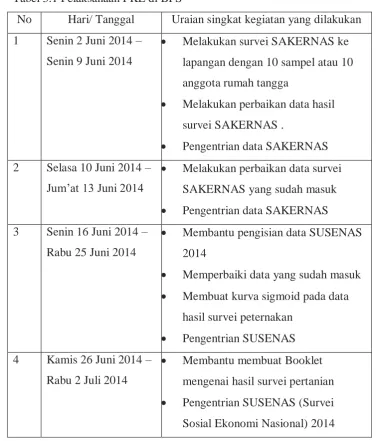 Tabel 3.1 Pelaksanaan PKL di BPS 