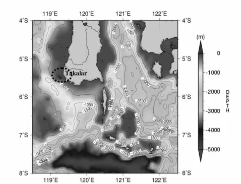 Gambar 1.  Karakteristik Kedalaman Perairan Laut  Kabupaten Takalar dan Sekitarnya. 