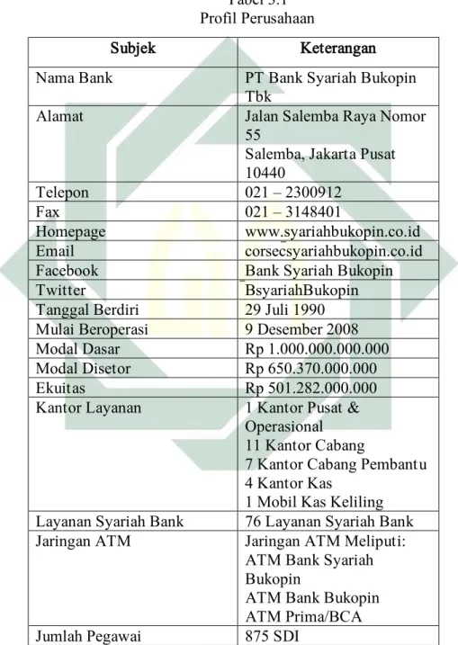 Tabel 3.1  Profil Perusahaan 