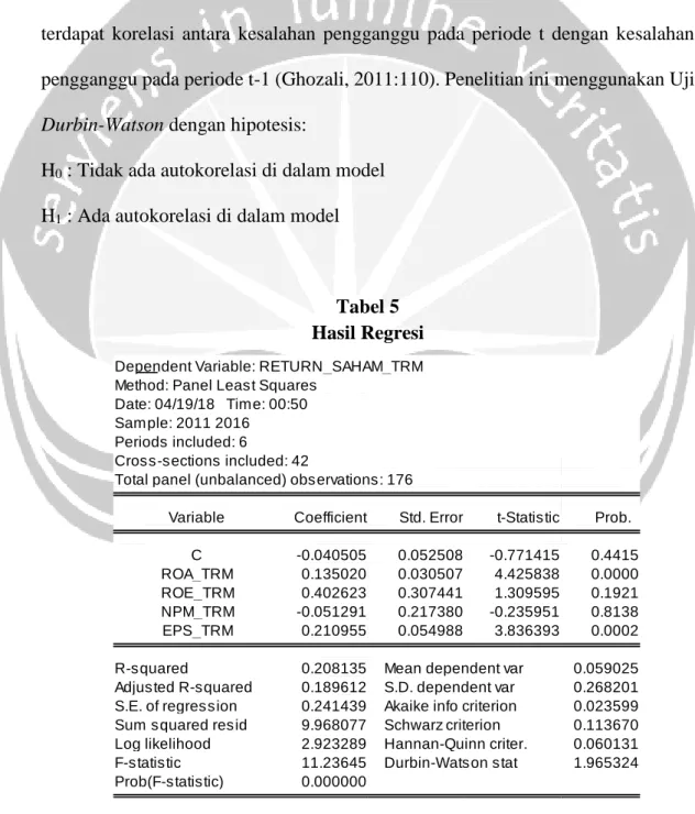 Tabel 5  Hasil Regresi  