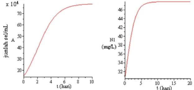 Gambar 1.  Perubahan kepadatan alga dan kadar  amoniak terhadap waktu 