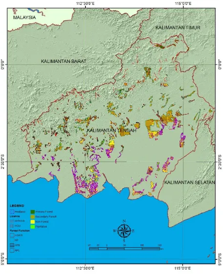 Figure 3.3b. Location of licensed lands not suitable for palm oil in Central Kalimantan Province based on forest function of the MoF under Minister Forestry Decree Number S.292/ Menhut-II/2011
