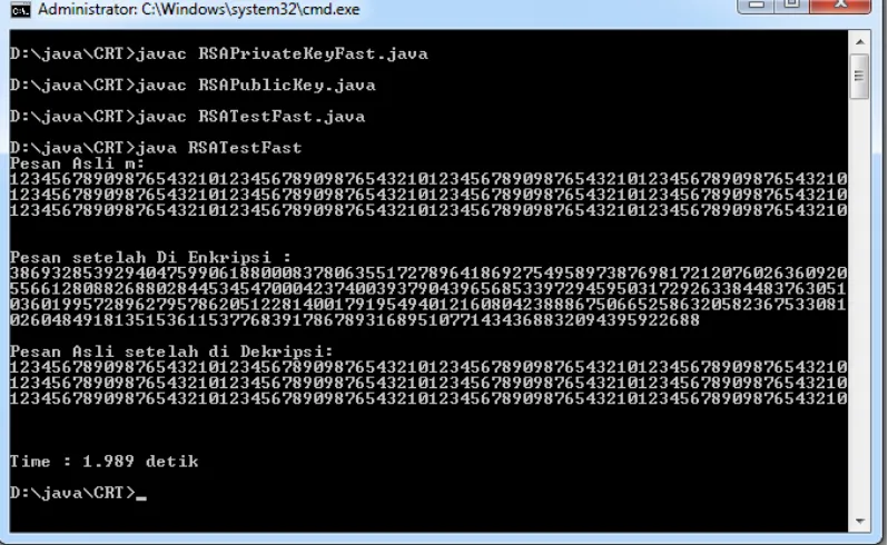 Gambar 3.6 Proses Enkripsi dan Dekripsi RSA-CRT dengan Java 