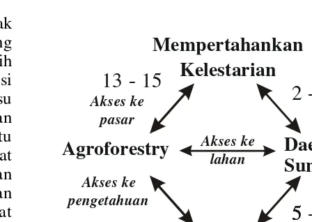 Gambar 4.Modifikasi dari Gambar 1 (berkenaandengan pengelolaan DAS yangberkelanjutan dengan fungsi hidrologidan agroforestri) yang menjelaskanhubungan antar makalah dalam edisikhusus ini (angka dalam gambarmenunjukkan nomor makalah yangdisajikan dalam edisi ini).