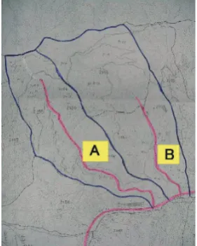 Figure 1: The map of the forest management. Study area areshown in site “A” and “B”.