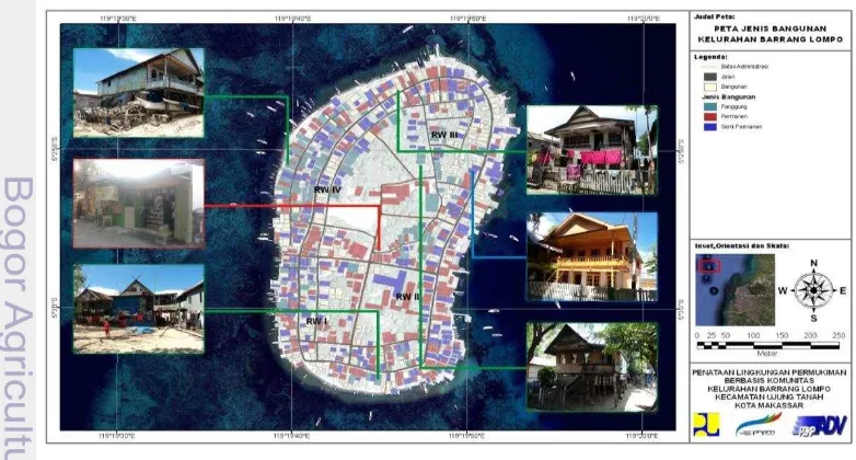 Gambar 4.10 Peta tata bangunan menurut jenis bangunan di Kel. Barrang Lompo 