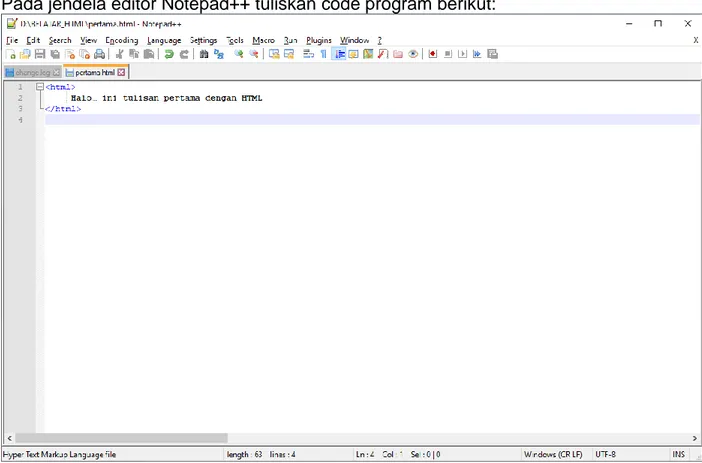 Gambar 1.2. Menuliskan Kode Program Pada Notepad ++ 