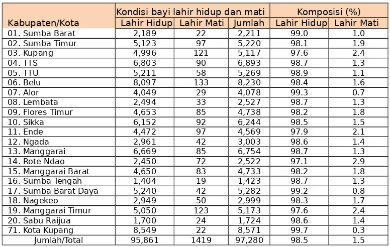 Tabel 2.19Kodisi Bayi  Lahir Hidup Kabupaten/kota tahun 2012