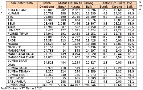 Tabel 2.19Status Gizi  balita  Kabupaten/Kota tahun 2012