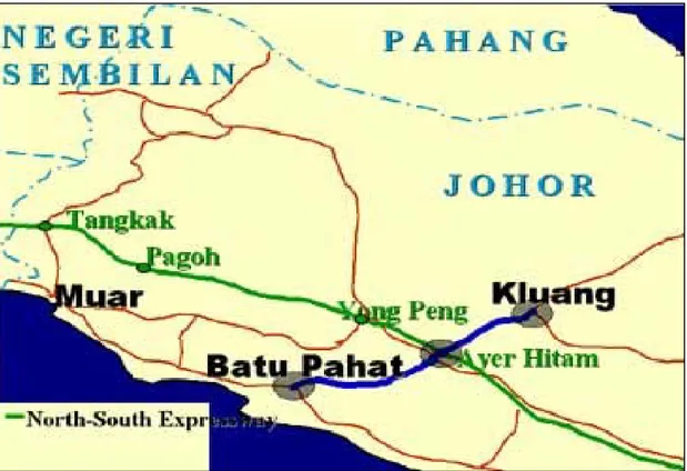 Figure 1.1:  Location of Federal Route 50 Batu Pahat- Ayer Hitam- Kluang 