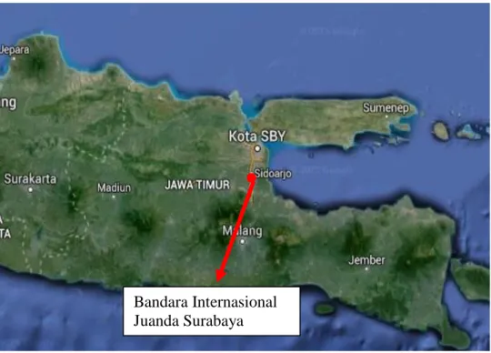Gambar 1. Lokasi Bandar Udara Internasional Juanda Surabaya (Sumber: 