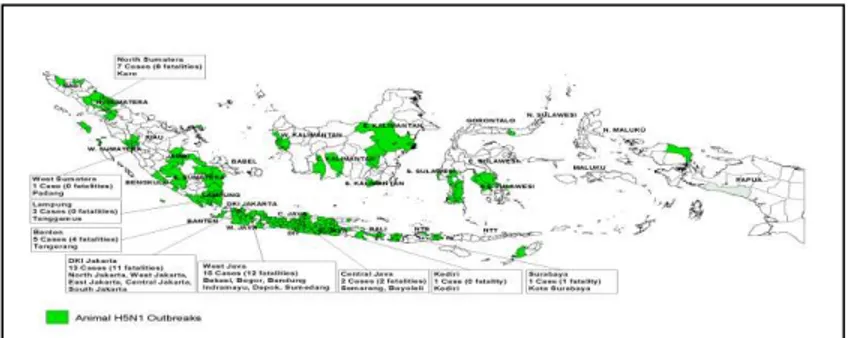 Gambar 1. Peta Penyebaran Virus Flu Burung ( H5N1 ) Pada Unggas di Indonesia 1