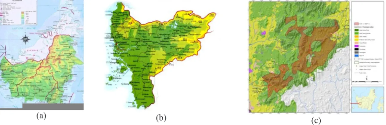 Gambar  (Figure) 1  Lokasi  penelitian  di  hutan  alam  produksi  di  IUPHHK-HA  PT.  Suka  Jaya  Makmur  (a
