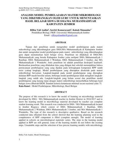 Jurnal Biologi Dan Pembelajaran Biologi Volume 1 Nomor 1 Tahun 2018 (p ...