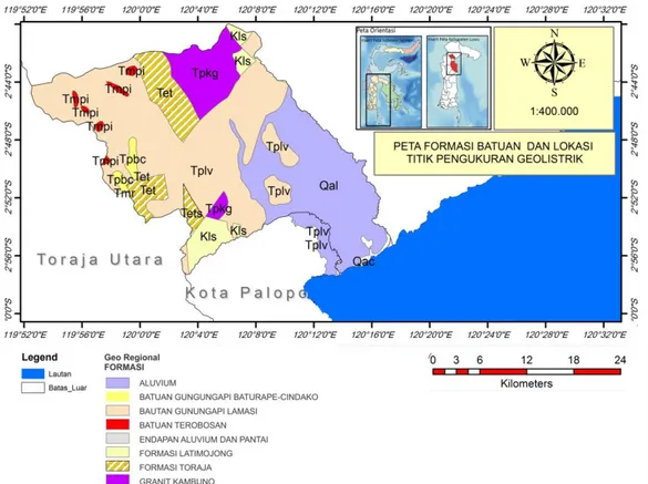 Gambar 1. Peta lokasi penelitian. (Digitasi dari peta administrasi Kabupaten Luwu, 2010) Metode Resistivitas 